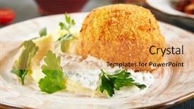  Presentation with fried chicken - Audience pleasing presentation consisting of pounding - fried chicken kiev made backdrop and a yellow colored foreground