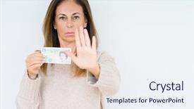  Presentation with defense - Beautiful PPT layouts featuring pounding - middle age woman holding 5 backdrop and a sky blue colored foreground