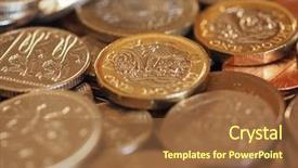  Presentation with united kingdom - Presentation theme having pounding - pound coins money gbp currency background and a tawny brown colored foreground