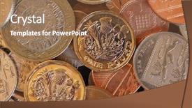  Presentation with united kingdom - Presentation theme having pounding - pound coins money gbp currency background and a tawny brown colored foreground