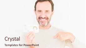  Presentation with bank - PPT theme featuring pounding - senior man holding five pounds background and a  colored foreground
