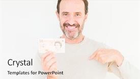  Presentation with bank - Cool new PPT layouts with pounding - senior man holding ten pounds backdrop and a  colored foreground