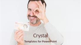  Presentation with ten virgins - Audience pleasing presentation design consisting of pounding - senior man holding ten pounds backdrop and a lemonade colored foreground