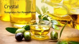  Presentation with olive oil - Colorful PPT theme enhanced with poured from glass bottle diet backdrop and a yellow colored foreground