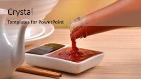  Presentation with ketchup - Amazing presentation theme having poured out from the bottle backdrop and a coral colored foreground