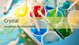  Presentation with healthy workspace - PPT theme enhanced with poured paint in background shallow background and a blonde colored foreground