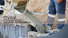  Presentation with mortar - PPT theme enhanced with pouring cement mortar into formwork background and a light gray colored foreground
