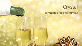  Presentation with champagne gold - Colorful theme enhanced with pouring champagne wine into glasses backdrop and a cream colored foreground