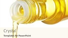  Presentation with cooking oil - Cool new presentation theme with pouring cooking oil from glass bottle isolated on white backdrop and a blonde colored foreground
