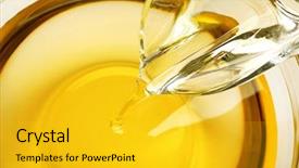  Presentation with cooking oil - Slide deck with pouring cooking oil from sauce background and a gold colored foreground
