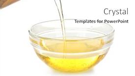  Presentation with cooking oil - Slides consisting of pouring cooking oil into glass bowl on white background background and a white colored foreground