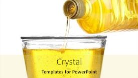  Presentation with cooking oil - Colorful PPT theme enhanced with pouring cooking oil into glass on white background backdrop and a yellow colored foreground