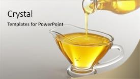  Presentation with cooking oil - Beautiful slide deck featuring pouring cooking oil into gravy backdrop and a white colored foreground