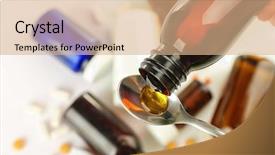  Presentation with medicines - PPT layouts having pouring cough syrup into spoon background and a coral colored foreground