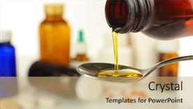  Presentation with medicines - Slide set with pouring cough syrup into spoon background and a coral colored foreground