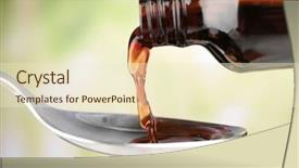  Presentation with syrup - PPT layouts with pouring cough syrup into spoon background and a cream colored foreground