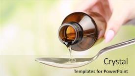  Presentation with syrup drugs - Theme consisting of pouring cough syrup into spoon background and a soft green colored foreground
