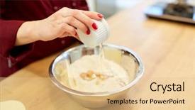  Presentation with cooking chef - PPT layouts with pouring egg whites into flour background and a  colored foreground