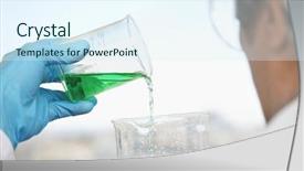  Presentation with scientist - Amazing presentation design having pouring green liquid into beaker backdrop and a sky blue colored foreground