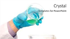  Presentation with close up pouring oil - Slide deck enhanced with pouring green liquid into beaker background and a white colored foreground