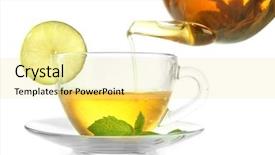  Presentation with green tea - Presentation design enhanced with pouring green tea into cup background and a blonde colored foreground