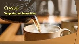  Presentation with steam tea - PPT layouts consisting of pouring-hot-black-tea background and a tawny brown colored foreground