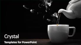  Presentation with black tea - Colorful PPT theme enhanced with pouring hot tea from a kettle into a cup on black background close up backdrop and a black colored foreground