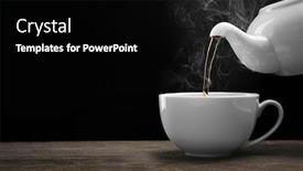  Presentation with black tea - PPT theme consisting of pouring hot tea from a kettle into a cup on black background close background and a black colored foreground