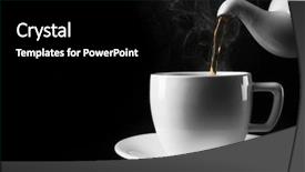  Presentation with black tea - Slide deck having pouring hot tea from a kettle into a cup on black background close up background and a black colored foreground