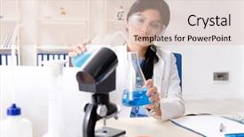  Presentation with lab - Slide deck with pouring liquid beaker - female chemist working background and a lemonade colored foreground