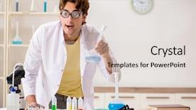  Presentation with tests - Cool new slides with pouring liquid beaker - funny crazy chemist doing experiments backdrop and a lemonade colored foreground