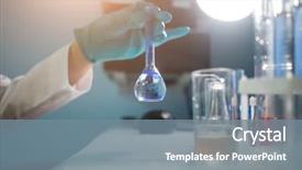  Presentation with lab coat - Theme enhanced with pouring liquid beaker - lab assistant in white coat background and a gray colored foreground