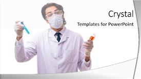  Presentation with chemist - Beautiful slides featuring pouring liquid beaker - young chemist isolated on white backdrop and a  colored foreground