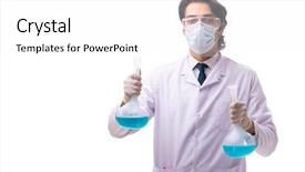  Presentation with molecular biology white - Presentation theme featuring pouring liquid beaker - young chemist isolated on white background and a white colored foreground