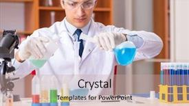  Presentation with lab - Slides featuring pouring liquid beaker - young handsome biochemist working background and a coral colored foreground