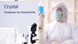  Presentation with young students working in groups - Audience pleasing PPT layouts consisting of pouring liquid beaker - young handsome chemist working backdrop and a sky blue colored foreground