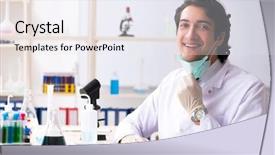  Presentation with lab - Audience pleasing presentation consisting of pouring liquid beaker - young handsome chemist working backdrop and a  colored foreground