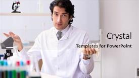  Presentation with lab animal mice - Presentation enhanced with pouring liquid beaker - young handsome chemist working background and a  colored foreground