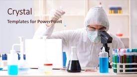  Presentation with lab - Audience pleasing presentation theme consisting of pouring liquid beaker - young handsome chemist working backdrop and a lemonade colored foreground