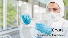  Presentation with liquid - Beautiful presentation theme featuring pouring liquid in a laboratory backdrop and a light blue colored foreground