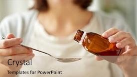  Presentation with medicine syrup - PPT theme featuring pouring medication or antipyretic syrup background and a coral colored foreground