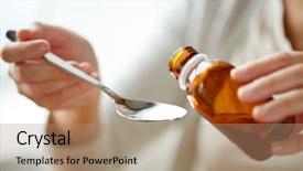  Presentation with medicine syrup - Cool new presentation theme with pouring medication or antipyretic syrup backdrop and a coral colored foreground