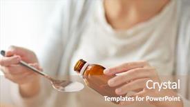  Presentation with medicine syrup - Audience pleasing slides consisting of pouring medication or antipyretic syrup backdrop and a coral colored foreground