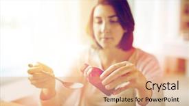  Presentation with syrup drugs - Cool new slides with pouring medication or antipyretic syrup backdrop and a coral colored foreground