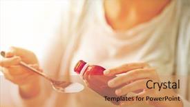  Presentation with medicine syrup - Slides with pouring medication or antipyretic syrup background and a coral colored foreground