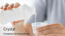  Presentation with medicine syrup - Beautiful PPT layouts featuring pouring medication or antipyretic syrup backdrop and a coral colored foreground