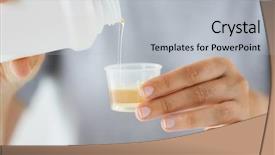  Presentation with syrup drugs - Slide deck having pouring medication or antipyretic syrup background and a light gray colored foreground