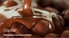  Presentation with hazelnuts - PPT theme consisting of pouring-melted-chocolate-on-hazelnuts background and a tawny brown colored foreground