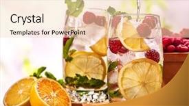  Presentation with alcohol - Beautiful presentation featuring summer fruit berries 6 - alcohol mint sprig cocktail wooden backdrop and a lemonade colored foreground