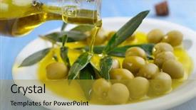  Presentation with olive green - Slide set having pouring olive oil background and a  colored foreground